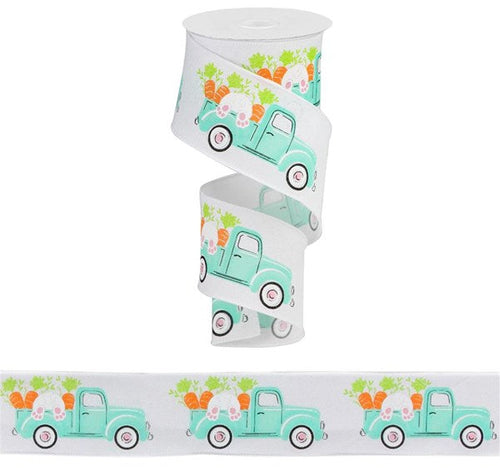 Bunny Carrots Truck Royal Ribbon : White Easter Truck Ribbon - 2.5 Inches x 10 Yards (30 Feet)
