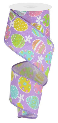 Easter Eggs on Canvas Wired Ribbon : Lavender Purple - 2.5 Inches x 10 Yards (30 Feet)