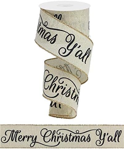 Merry Christmas Y'all Wired Edge Ribbon 2.5
