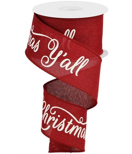 Merry Christmas Y'all Ribbon: Burgundy and White - 2.5 Inches x 100 Feet (33.3 Yards)