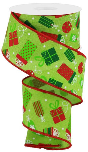 Christmas Presents/Royal  Lime/Wht/Red/Emrld - 2.5 Inches x 100 Feet (33.3 Yards)
