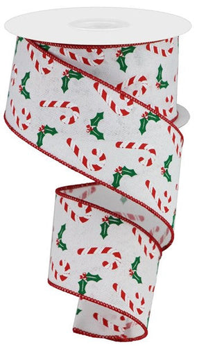 Christmas Candy Cane Canvas Wired Ribbon - 10 Yards (Red, Emerald Green, White, 2.5 Inches)