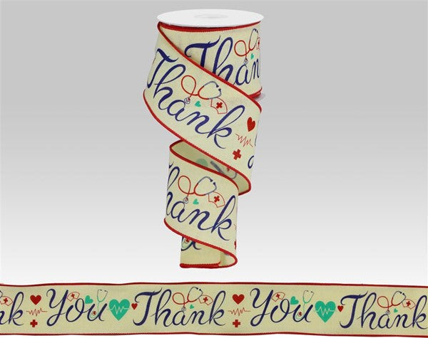 Healthcare Heroes Wired Ribbon : Yellow Cream, Royal Blue, Red, Turquoise Blue - 2.5 Inches x 10 Yards (30 Feet)