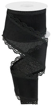 Load image into Gallery viewer, Wired black ribbon with lace edges, perfect for Halloween wreaths, elegant decor, and crafts for all occasions.
