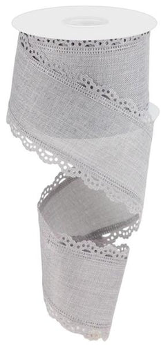 Scalloped Edge Burlap Wired Ribbon : Light Grey Gray - 2.5 Inches x 10 Yards (30 Feet)