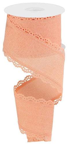 Scalloped Edge Burlap Wired Ribbon : Peach - 2.5 Inches x 10 Yards (30 Feet)