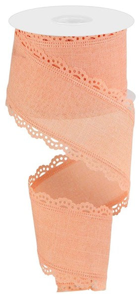 Scalloped Edge Burlap Wired Ribbon : Peach - 2.5 Inches x 10 Yards (30 Feet)