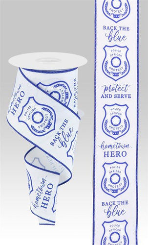 Police Badge Wired Ribbon : White - 2.5 Inches x 10 Yards (30 Feet)