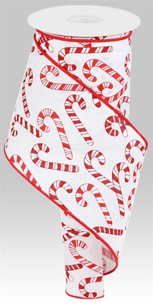 Christmas Candy Cane Canvas Wired Ribbon : Red, White - 4 Inches x 10 Yards (30 Feet)