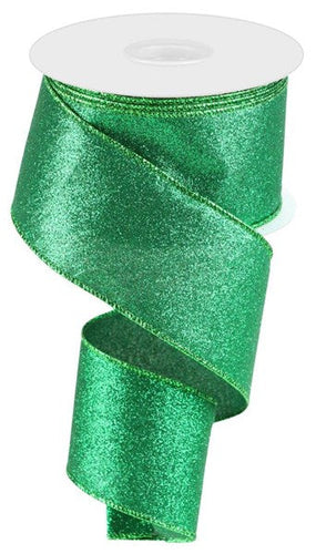 Shimmer Glitter Wired Ribbon : Emerald - 2.5 Inches x 10 Yards (30 Feet)