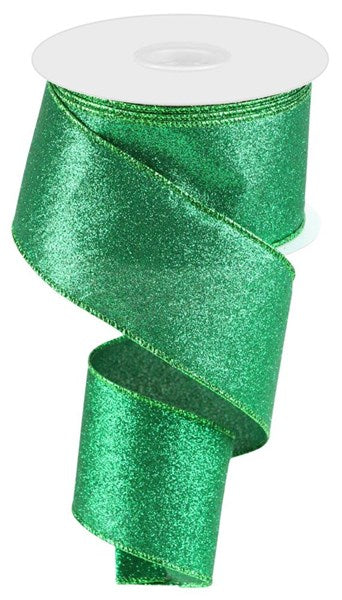 Shimmer Glitter Wired Ribbon : Emerald - 2.5 Inches x 10 Yards (30 Feet)