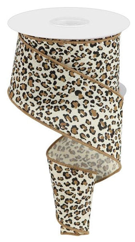 Mini Leopard Print Wired Ribbon : Brown, Black, Cream - 2.5 Inches x 10 Yards (30 Feet)