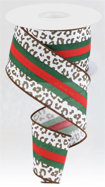 Leopard Print Wired Ribbon : Red, Emerald, White, Brown - 2.5 Inches x 10 Yards (30 Feet)