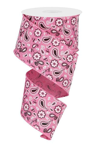 Bandana on Royal Wired Ribbon : Hot pink White - 2.5 inches x 10 yards (30 feet) 