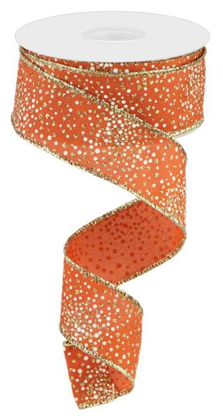 Gold and rust glitter dots Wired Ribbon: Gold, Rust - 1.5 Inches x 10 Yards (30 Feet)