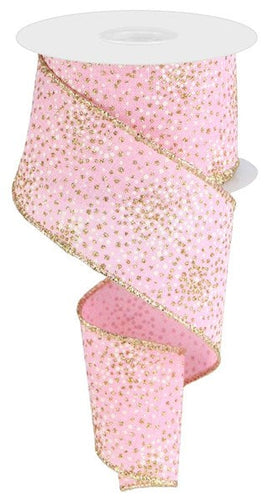 Glitter Dots Royal Burlap Wired Ribbon: Gold, Pink - 2.5 Inches x 10 Yards (30 Feet)