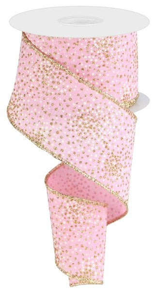 Glitter Dots Royal Burlap Wired Ribbon: Gold, Pink - 2.5 Inches x 10 Yards (30 Feet)