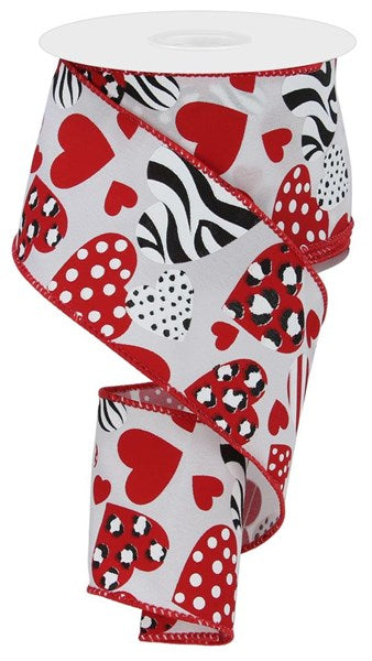 ZEBRA LEOPARD PRINT HEARTS - 2.5 Inches x 10 Yards (30 Feet)