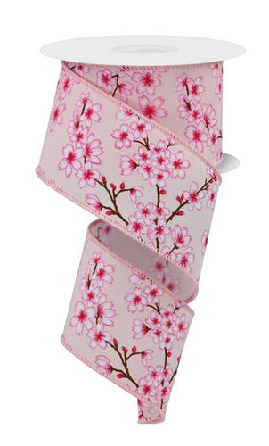 Cherry Blossoms Canvas Wired Ribbon, 10 Yards (2.5 Inches, Peach)