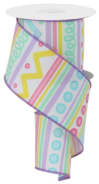 Tribal Stripes Canvas Wired Ribbon - 10 Yards (2.5 Inches, Pastel Multi)