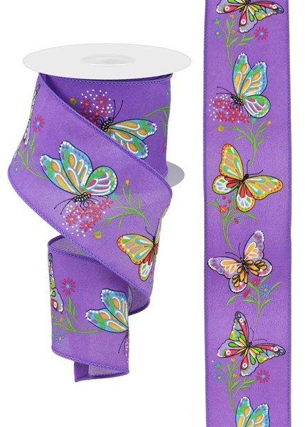 Butterflies & Branches Wired Ribbon, 10 Yards (2.5 Inches, Dark Lavender Purple)