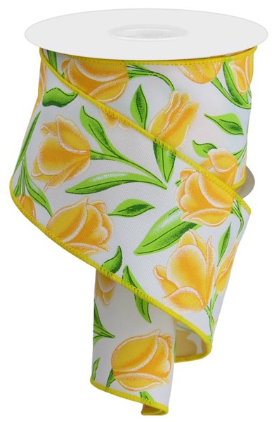 TULIPS ON DIAGONAL WEAVE - 2.5 Inches x 10 Yards (30 Feet)