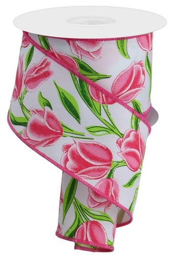 TULIPS ON DIAGONAL WEAVE - 2.5 Inches x 10 Yards (30 Feet)