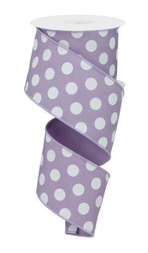 Polka Dot Wired Ribbon : Lavendar White 2.5 inches x 10 yards (30 feet)
