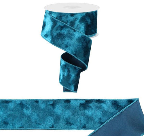 Christmas Plush Pressed Velvet Xmas Holiday Wired Edge Ribbon : Teal - 2.5