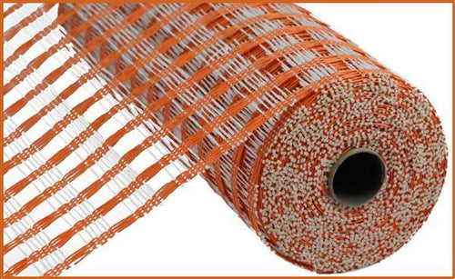 Poly Burlap Check Check Mesh Ribbon : Orange White - 10 Inches x 10 Yards (30 Feet)