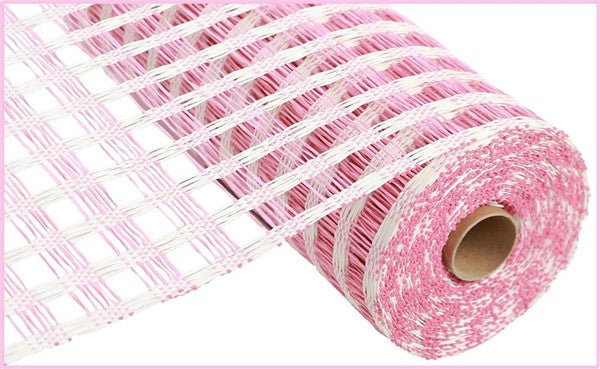 Poly Burlap Check Check Mesh Ribbon : Cream, Pink - 10 Inches x 10 Yards (30 Feet)