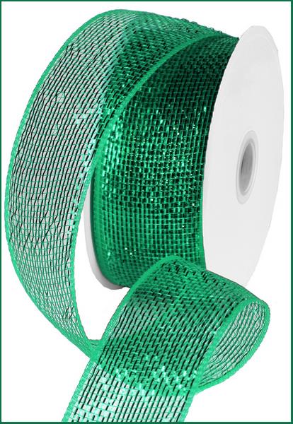 Deco Poly Mesh Ribbon : Metallic Emerald Green - 2.5 Inches x 25 Yards (75 Feet)
