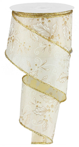 GLITTER HOLLY BERRY Color: CREAM - 2.5 Inches x 10 Yards (30 Feet)