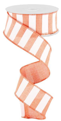 Horizontal Stripe Wired Ribbon : Coral White - 1.5 Inches x 10 Yards (30 Feet)