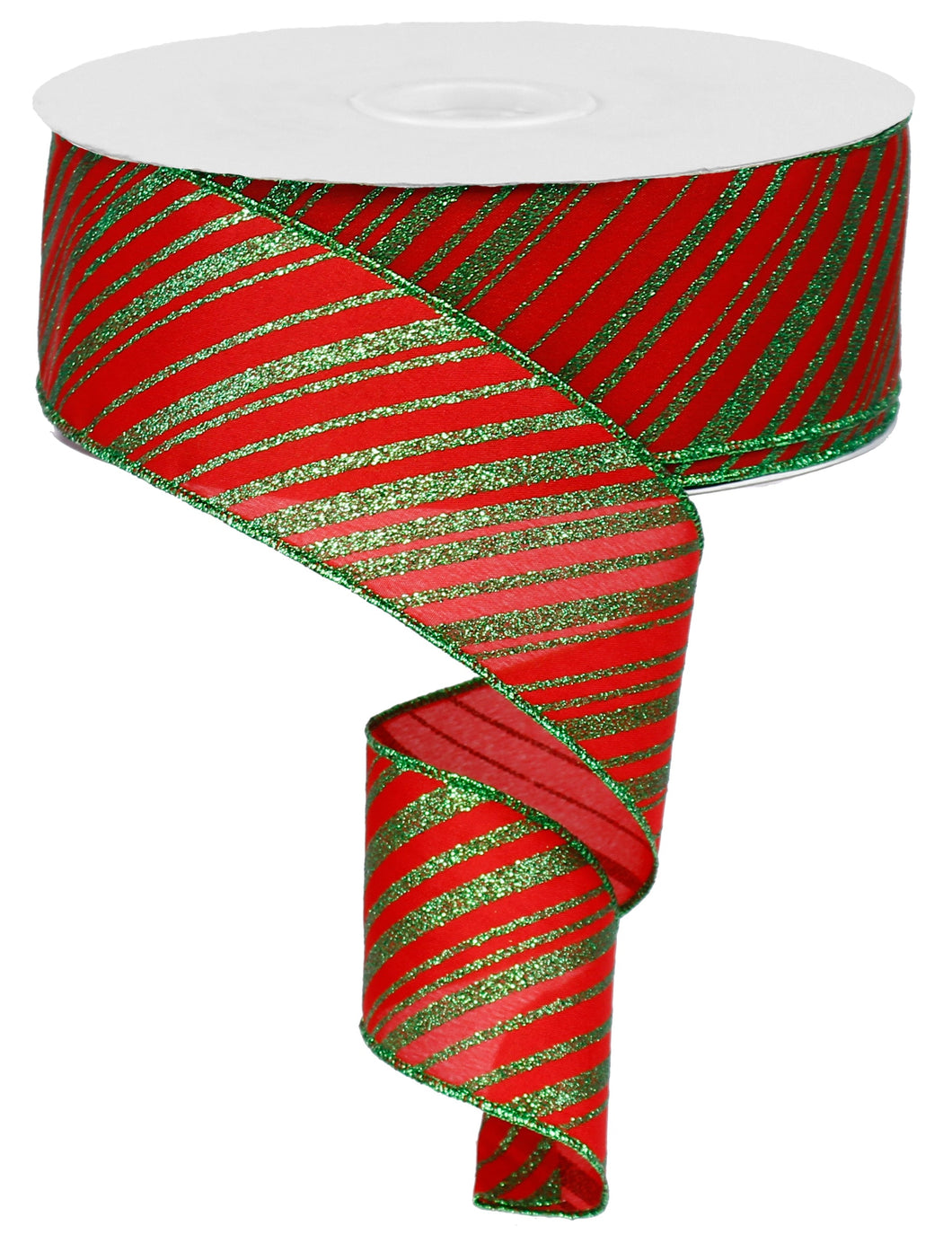 GLITTERED DIAGONAL LINES Color: RED/EMERALD GREEN - 2.5 Inches x 50 Yards (150 Feet)
