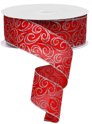 GLITTERED FANCY CURLY LEAF Color: RED/SILVER -  - 2.5 Inches x 50 Yards (150 Feet)