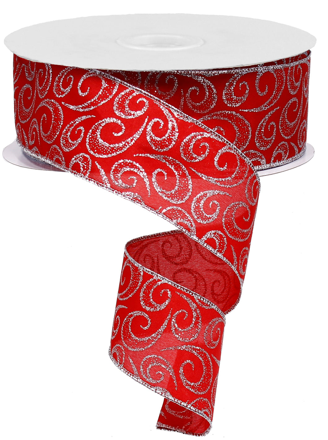 GLITTERED FANCY CURLY LEAF Color: RED/SILVER -  - 2.5 Inches x 50 Yards (150 Feet)