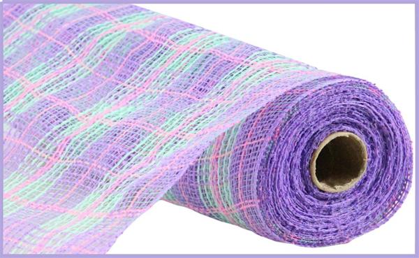 Mini Plaid Deco Mesh Ribbon : Lavender Purple, Mint Green, Pink - 10 Inches x 10 Yards (30 Feet)