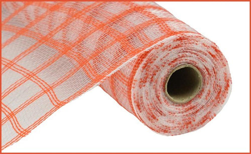 Faux Jute Check Mesh Ribbon : Orange White - 21 Inches x 10 Yards (30 Feet)