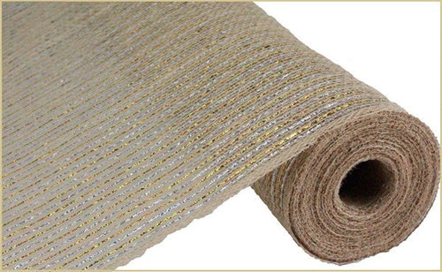 Jute Laser Foil Deco Mesh Ribbon : Gold Silver - 21 Inches x 10 Yards (30 Feet)