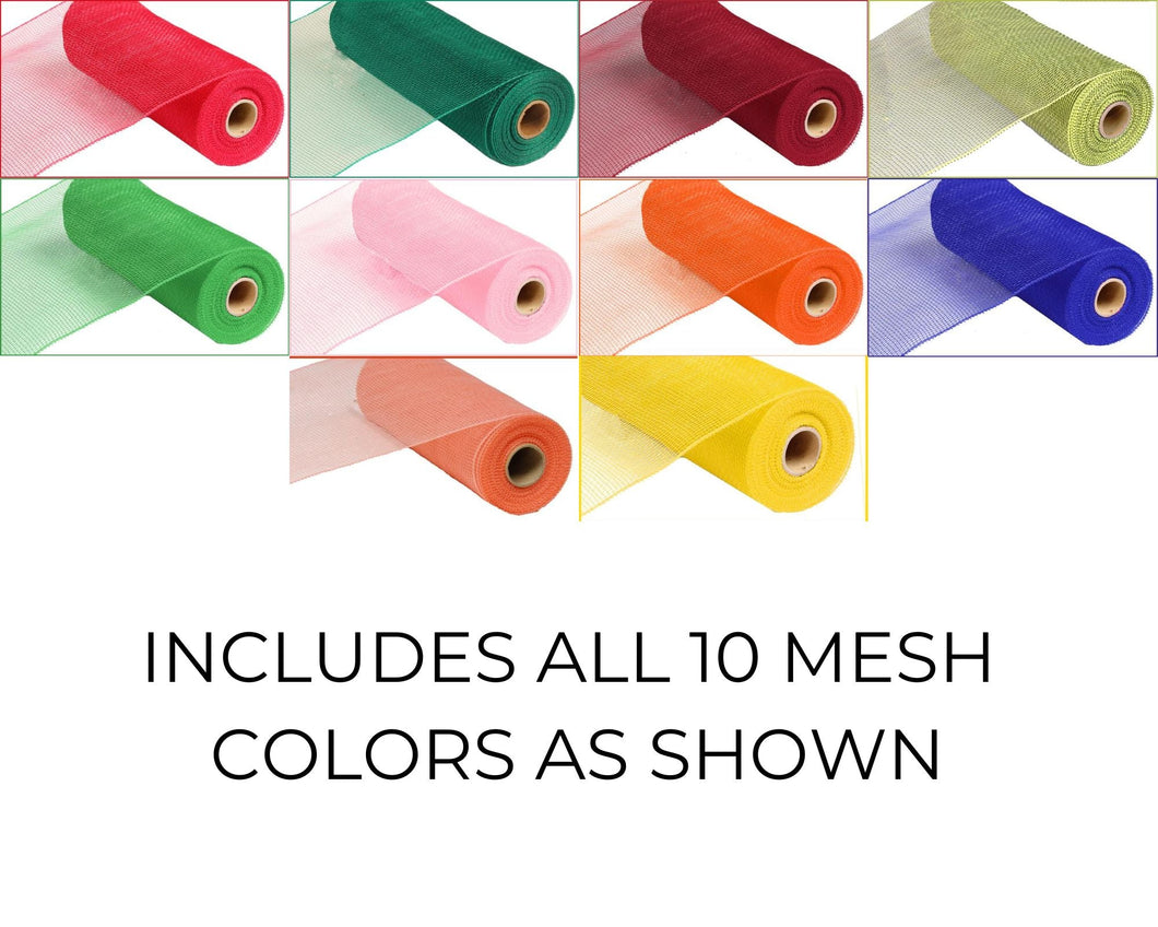 Deco Poly Mesh, Brand New Starter Set of 10 Non-Metallic Craft Supply Handmade Wreath 10 In x 10 Yds Christmas Spring, Easter, Basic Color
