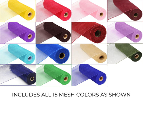 Deco Poly Mesh, Set of 15 Brand New Craft Supply Handmade DIY Wreath 10 Inches x 10 Yards (30 Feet) Coordinating Mesh for Wreaths