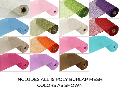 Deco Poly Burlap Mesh, Set of 15 High Quality Craft Supply Handmade Wreath Brand New Starter 10 In x 10 Yds Christmas Spring, Easter