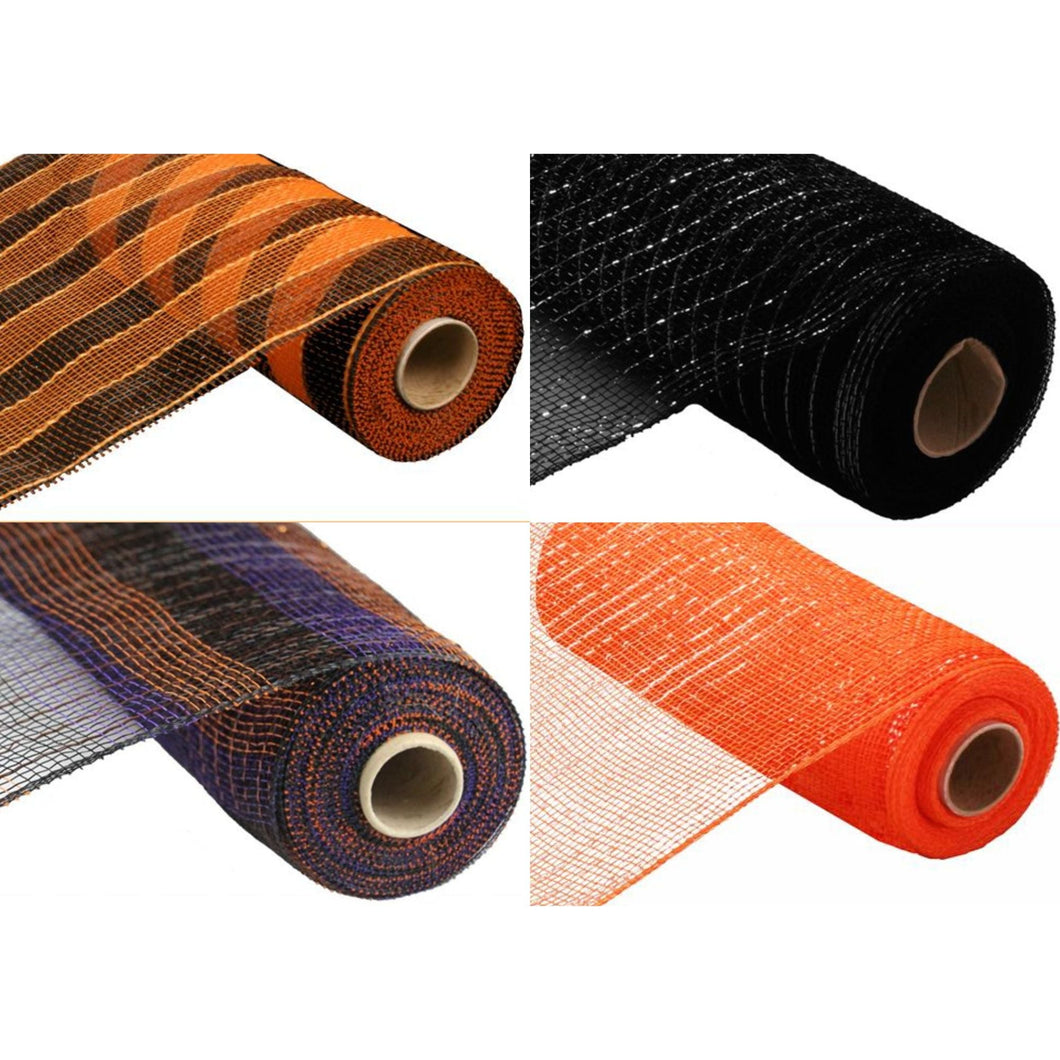 Halloween Deco Poly Mesh, Set of 4 Brand New Craft Supply Handmade DIY Wreath 10 Inches x 10 Yards (30 Feet) Coordinating Mesh for Wreaths