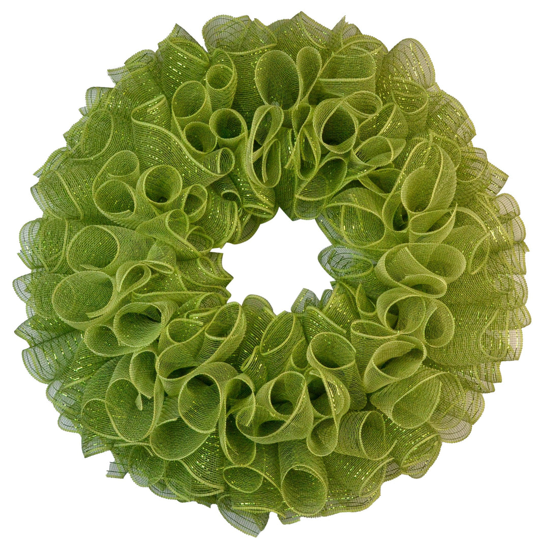 Plain Wreath Base Already Made - Mesh Everyday Wreath to Decorate DIY - Starter Add Bow, Ribbons on Your Own - Premade (Metallic Moss Green)