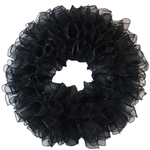 Plain Wreath Base Already Made - Mesh Everyday Wreath to Decorate DIY - Starter Add Bow, Ribbons on Your Own - Premade (Non-Metallic Black)