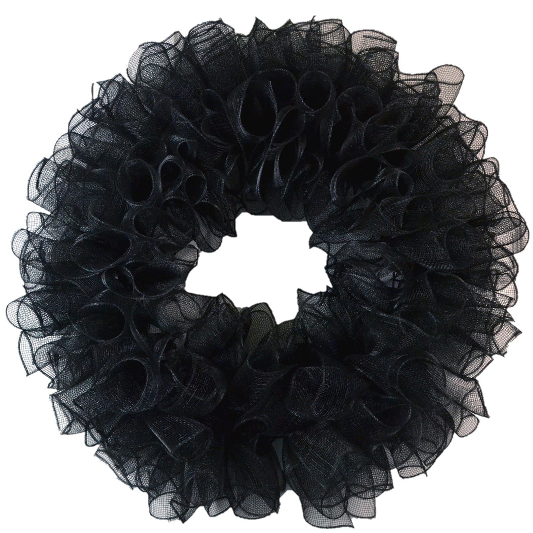 Plain Wreath Base Already Made - Mesh Everyday Wreath to Decorate DIY - Starter Add Bow, Ribbons on Your Own - Premade (Non-Metallic Black)