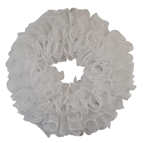 Plain Wreath Base Already Made - Mesh Everyday Wreath to Decorate DIY - Starter Add Bow, Ribbons on Your Own - Premade (Non-Metallic White)
