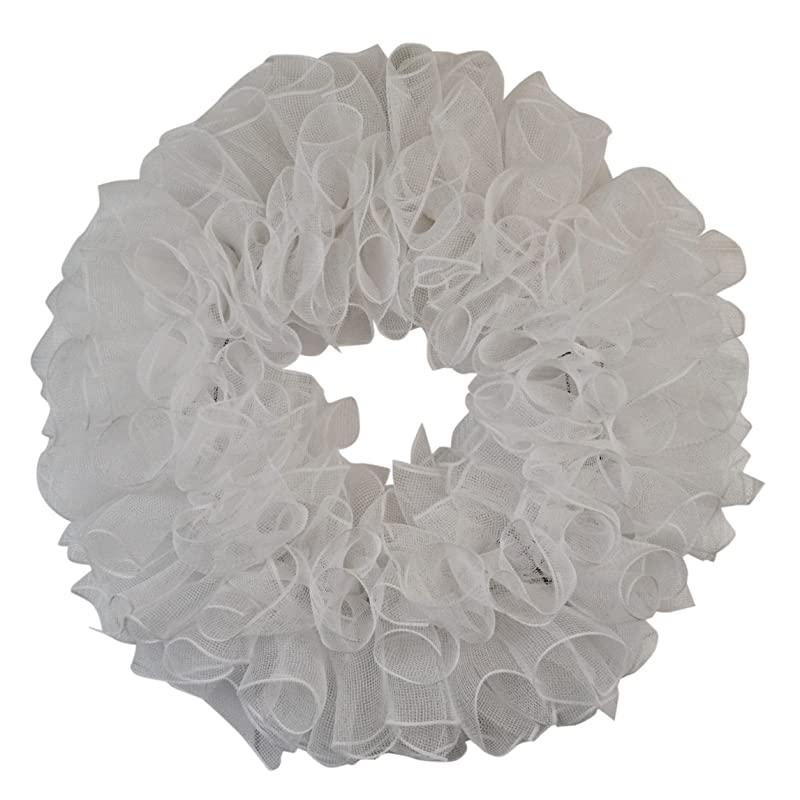 Plain Wreath Base Already Made - Mesh Everyday Wreath to Decorate DIY - Starter Add Bow, Ribbons on Your Own - Premade (Non-Metallic White)