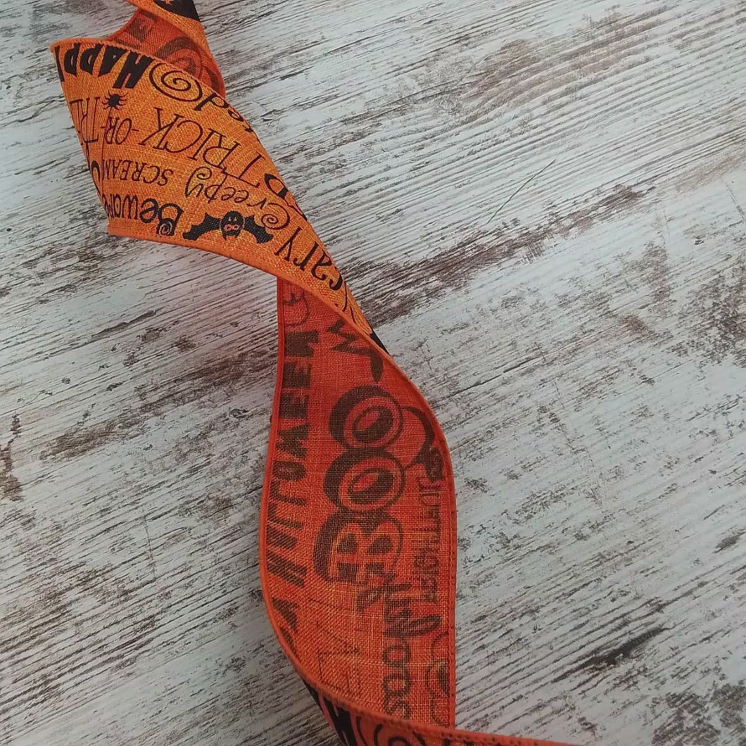 Halloween Script words : Orange Black 2.5 inches x 10 yards
